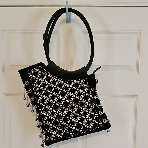 Handbags - Black Studded Rhinestone Women's Shoulder Bag- FLAW